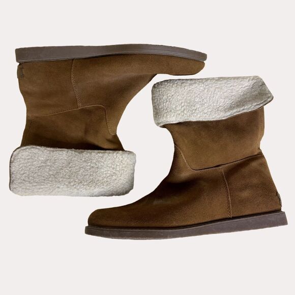 Bass Aria Womens Suede Leather Boots Booties Faux Shearling Tan 10 - Picture 2 of 12